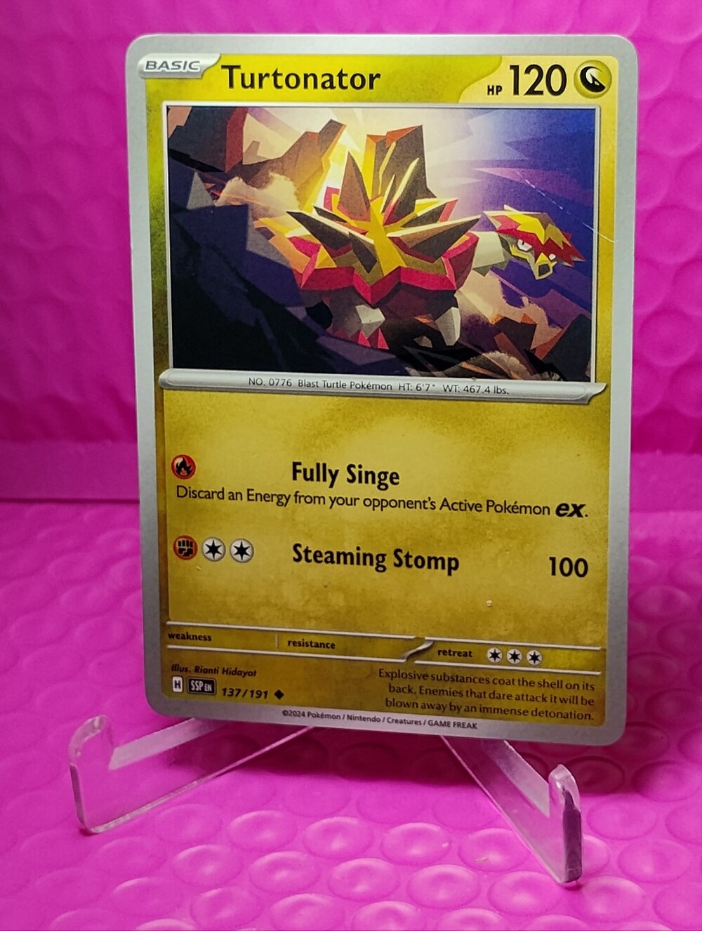 Turtonator Pokémon Card - Yellow Accent Regular Finish Mint Condition#137/191